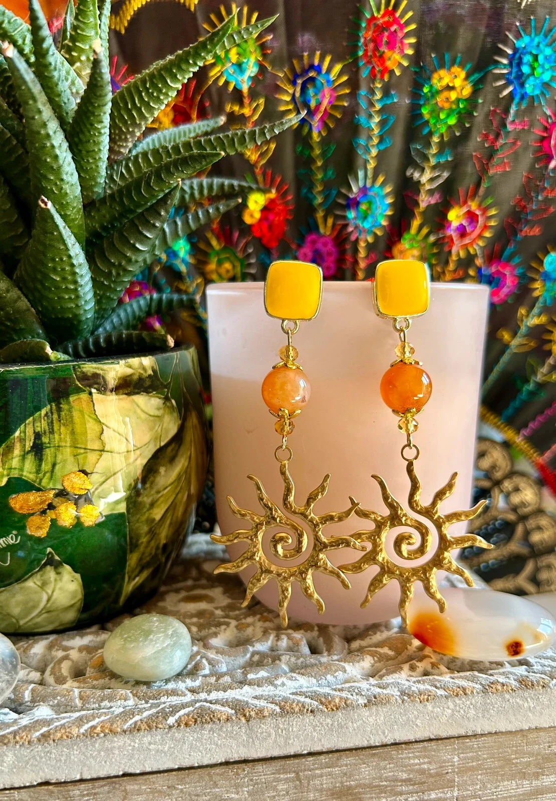 🔸🌞Pendientes de sol y cornalina boho hippie chic de piedra natural Carnelian🌞🔸 – photo 3